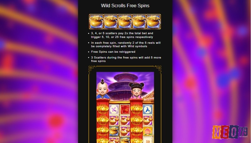Bạn có thể nhận được tới 25 vòng quay miễn phí trong Game Slot Golden Children