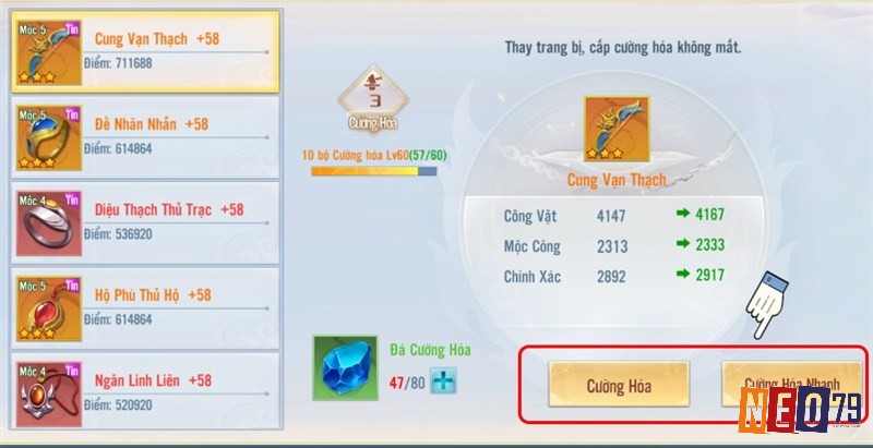 Hệ thống trang bị trong game Ngạo Kiếm 3D đa dạng giúp tăng sức chiến đấu cho nhân vật của bạn